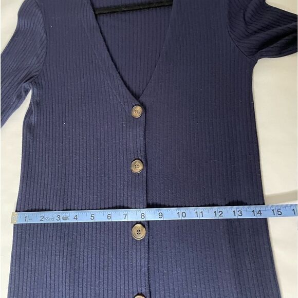 Reformation long sleeve ribbed vneck button front Agatha dress S Navy blue - Picture 10 of 12